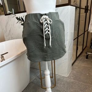 MONROW Football Lace-Up Miniskirt in Army Green, Size SMALL